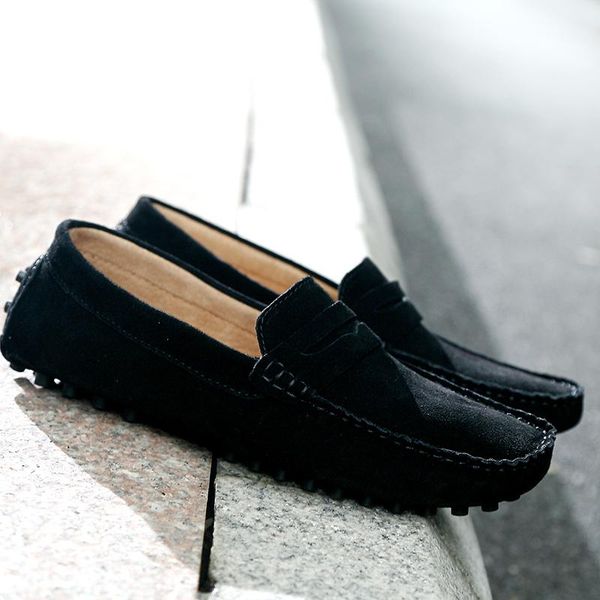 

men casual shoes fashion men wild comfortable shoe handmade suede genuine leather mens loafers moccasins slip on mens flats male driving sho, Black