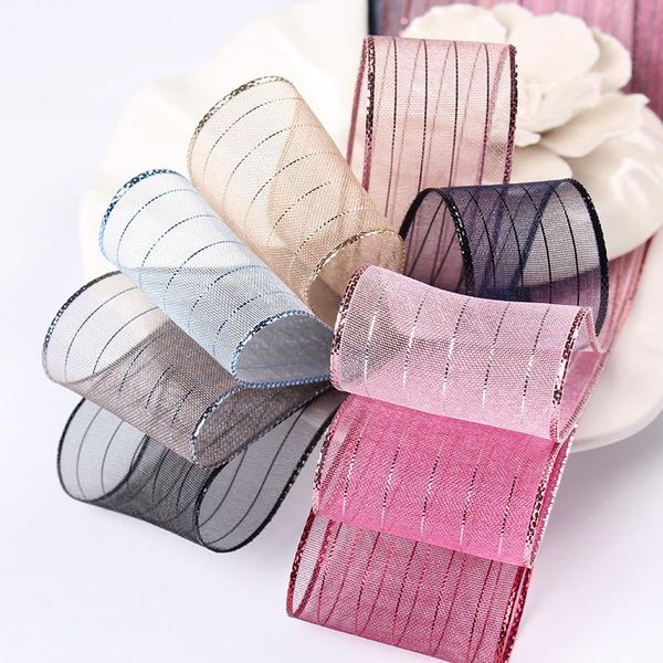 

party decoration korean bright silk stripe snow gauze diy hand hair bouquet packaging transparent ribbon bow
