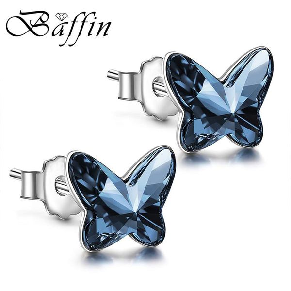 

trendy butterfly stud earrings crystals from -silver color piercing for women party wedding rhinestone girl jewelry, Golden;silver