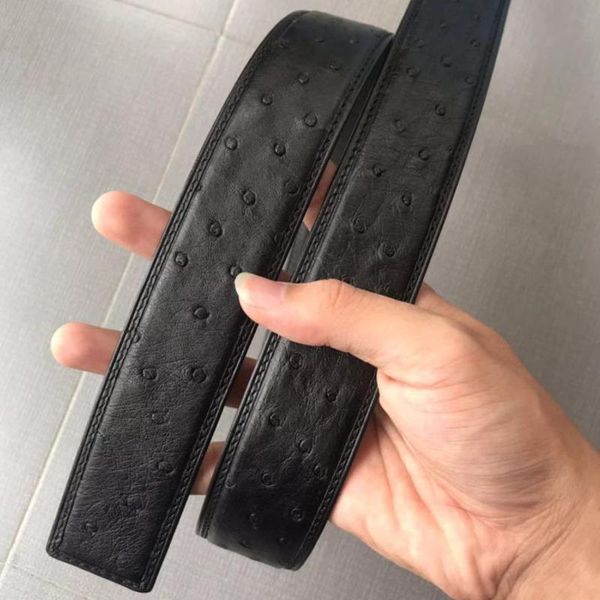 

belts ostrich leather luxury men's belt high-end leisure jointless smooth fashion women genuine buckleless, Black;brown