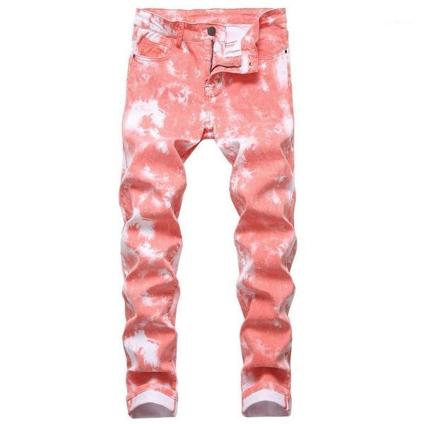 

men's jeans fashion color stretch slim fit tie dye denim trousers streetwear men skinny jean punk pants pantalones hombre, Blue