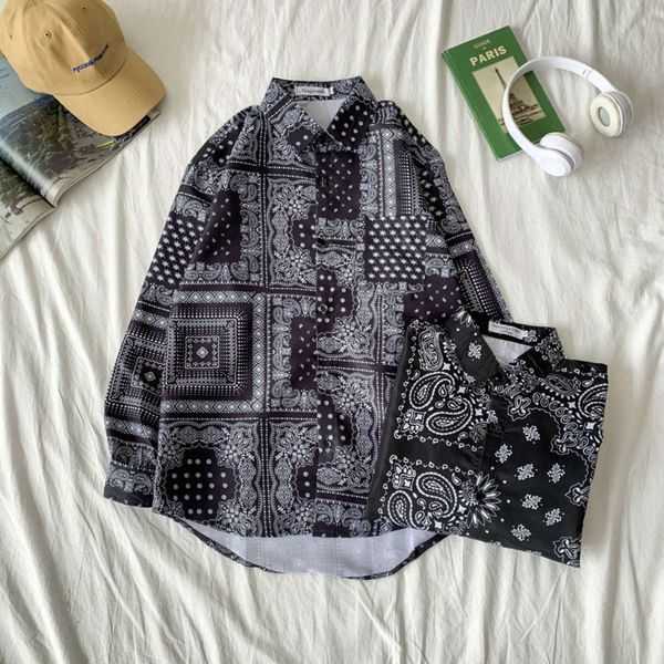 

men's casual shirts shirtlovers autumn korean full print thin long sleeve shirt loose drape cashew flower classic trendy man 54bd, White;black