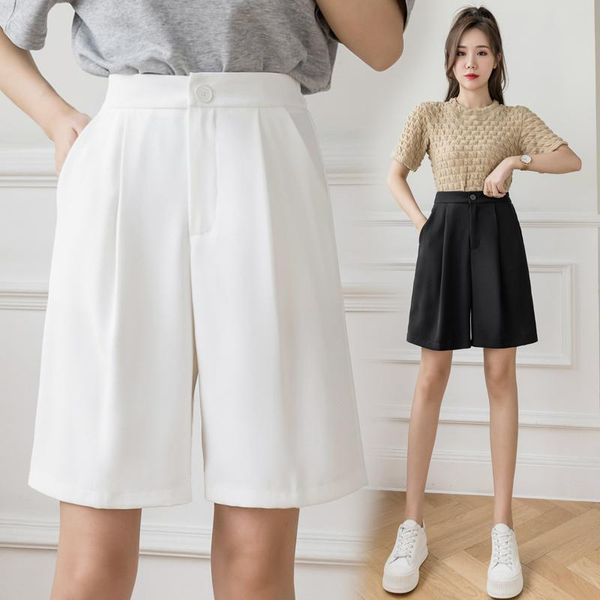 

women's shorts feminine trousers and with high waist wide legs, White;black