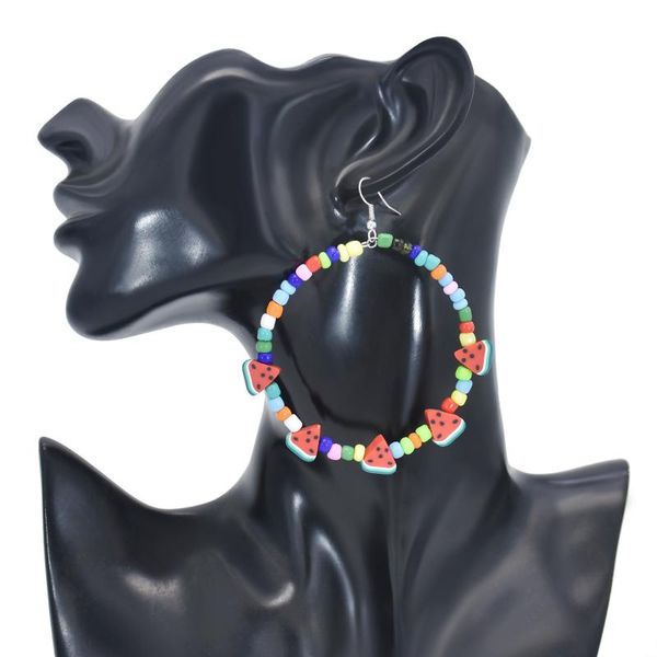 

hoop & huggie bohemian ethnic rice beads beaded cute watermelon earrings exaggerated big circle summer cool beach party jewelry, Golden;silver