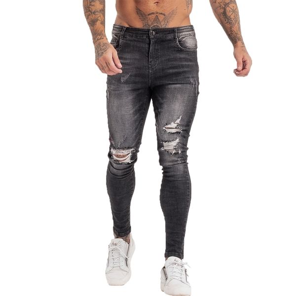 

70% off outlet online gingtto men's skinny jeans stretch repaired gery hip hop distressed super slim fit ripped pants streetwear big si, Blue