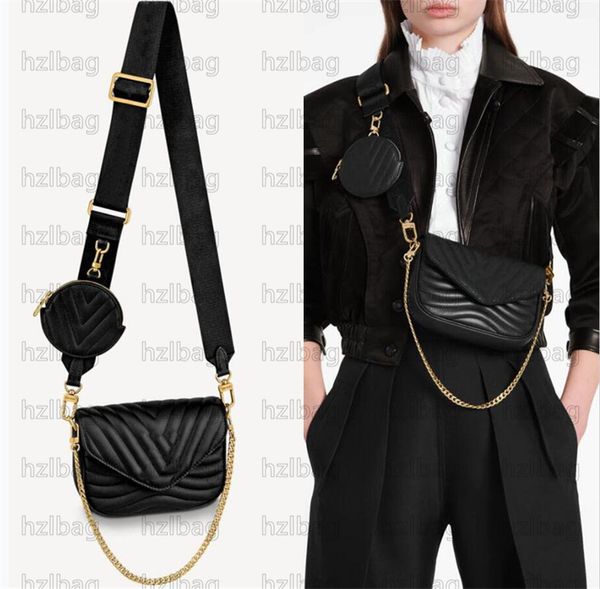 

new wave multi-pochette crossbody bag quilted cowhide leather wide strap chain bag round coin purse designers womens handbags purses m56461