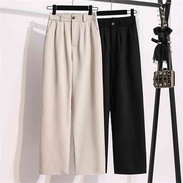 Black Bege Wide-legged terno calça feminino cintura alta mais grande tamanho namorado para roupas femininas calças de vestuário oversize d0250 210915