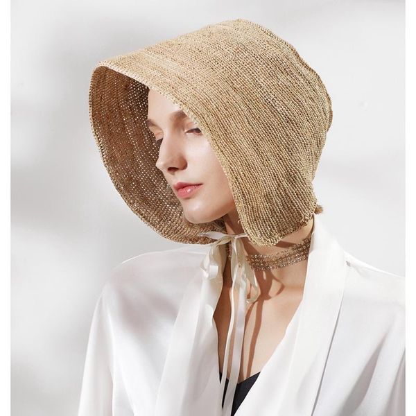 

lafite straw hat in the seaside on big female summer beach princess sunscreen to protect face sun pure manual wide brim hats, Blue;gray