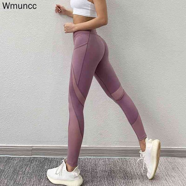 

wmuncc mesh patchwork sports leggings breathable running fitness workout gymwear high waist yoga pant tummy control activewear, Black;white