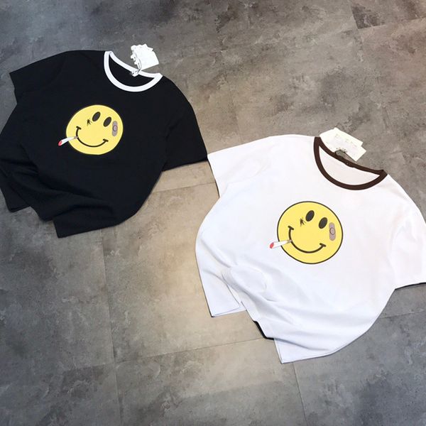 

2021 summer new luojia smiley face round neck pullover t-shirt for women, White
