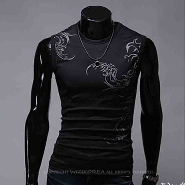 

men's t-shirts fashion summer chinese dragon tattoo totem printing casual slim fit bodybuilding fitness tank base vest gcgn, White;black