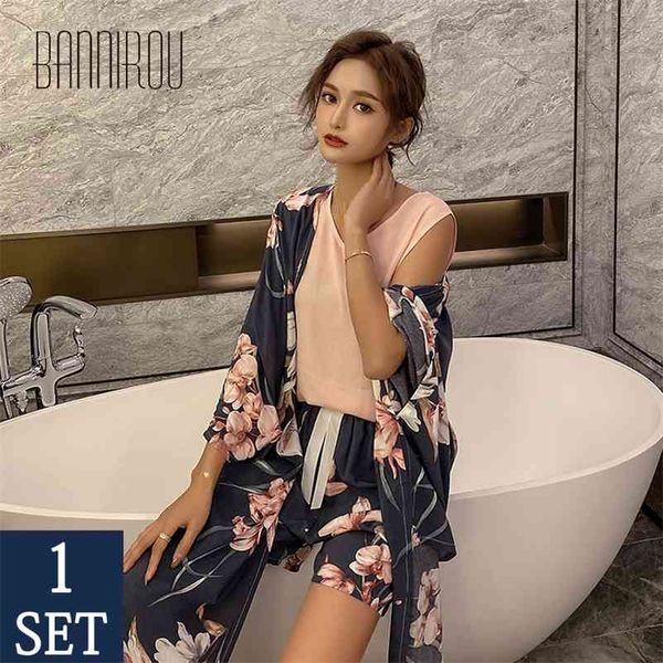 

bannirou pajamas for women sets women pajama viscose sleepwear 4 piece pajama set floral pijama female night suits pyjamas sets 210330, Black;red