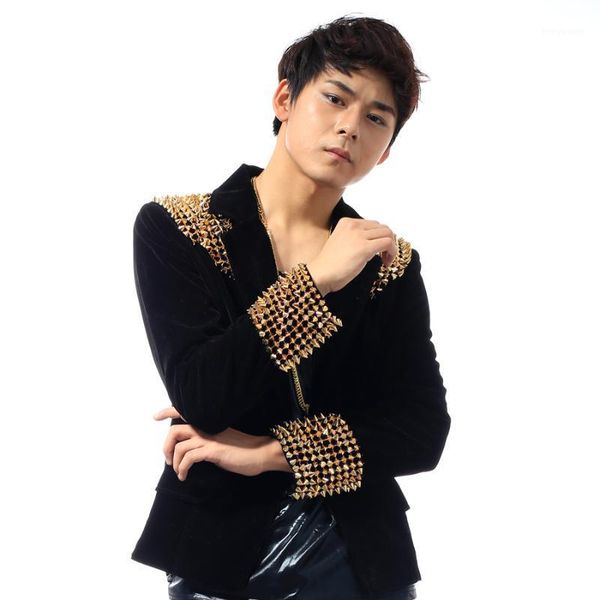 

s-5xl 2021 dj stage costumes small suit male black gold rivet brief paragraph cultivate one's morality the singer's clothing men&#, White;black