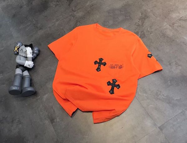 

t shirt 2021 fashion brand orange leather cola pu short sleeve, White