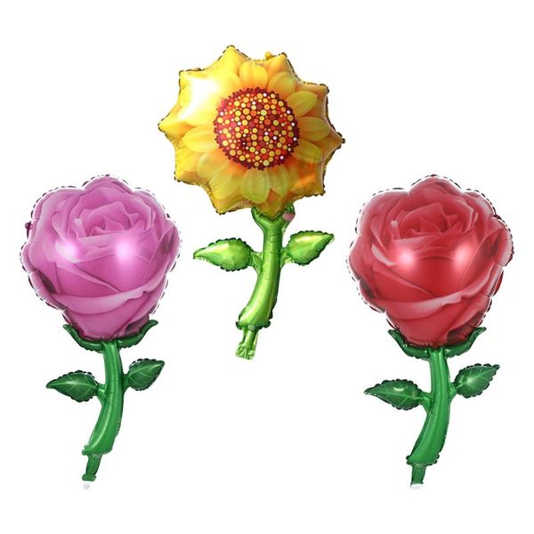 

party decoration 3pcs rose flower sunflower foil balloons for wedding valentine's day kids birthday air globos baby shower