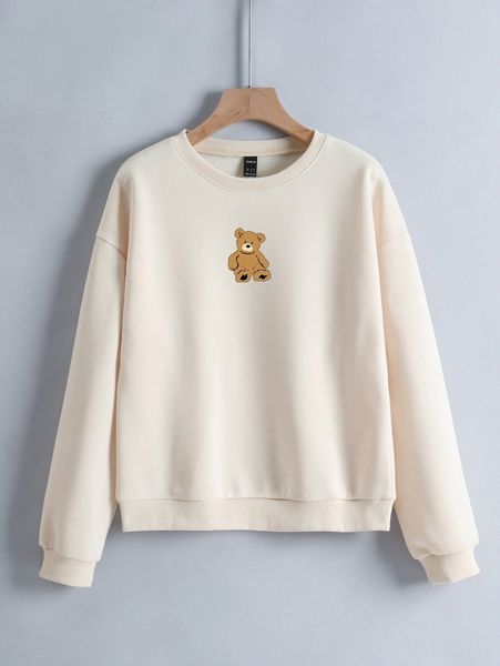 

bear print drop shoulder thermal sweatshirt e4us#, White;black