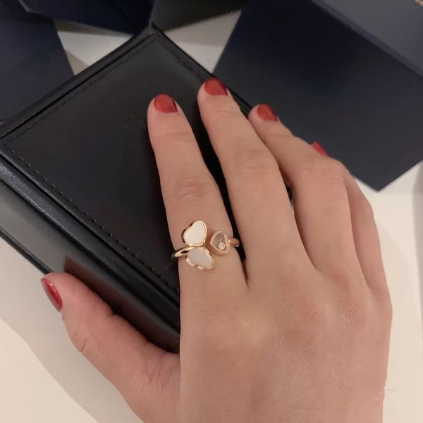 

cho#p$ard/chopin ring 18k rose gold love with diamond-encrusted diamond opening hppy hearts ring luxurys designers jewelry, Silver