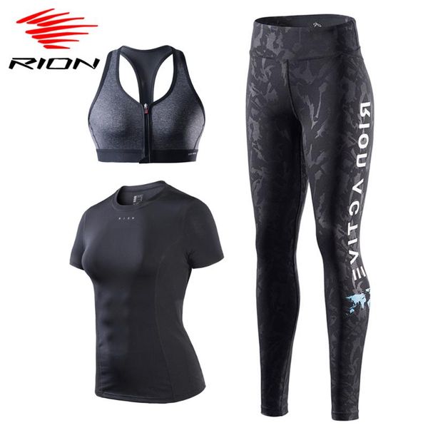 

yoga outfit rion set woman 2/3 pieces bra short sleeve t-shirt gym sets sport clothing seamless leggings tracksuit sportswear