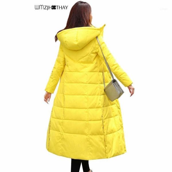 

temperament slim winter women white duck down jackets fashion casual solid color hooded parker thicken warm x-long female coat1, Black