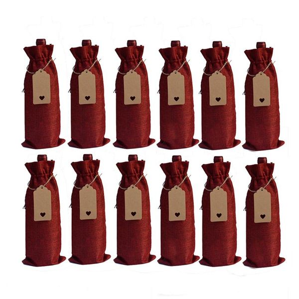 

gift wrap linen drawstring pocket wine bag tag bottle blind tast