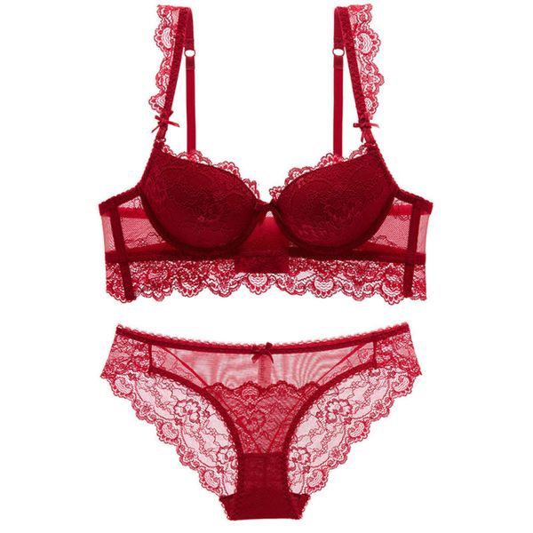 

lingerie women's lace adjustable three breasted bra suit with widened, Red;black