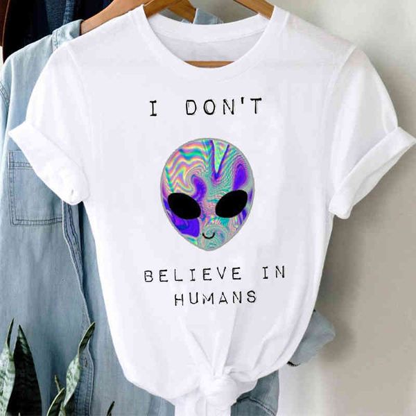 

women's t-shirt t-shirts women cartoon funny letter fashion alien casual 90s cute clothes graphic t tshirt lady print female t, White