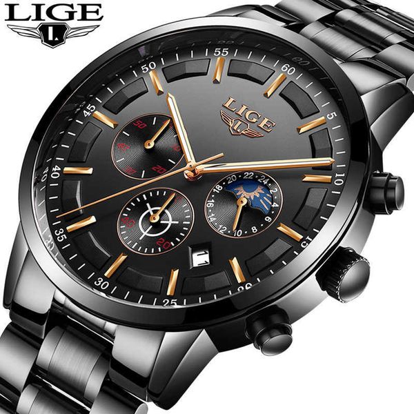 

mens watches lige brand luxury men's fashion business watch men's stainless steel waterproof quartz watch relogio masculino 210527, Slivery;brown