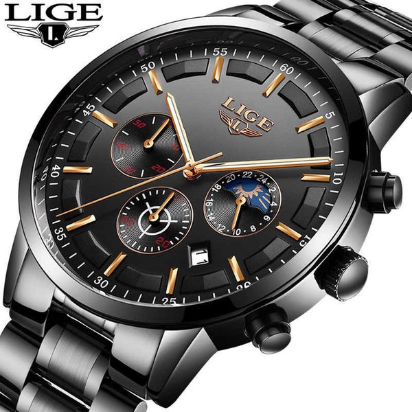 Herrenuhren LIGE Top Marke Luxus Herrenmode Business Uhr Herren Edelstahl Wasserdichte Quarzuhr Relogio Masculino 210527