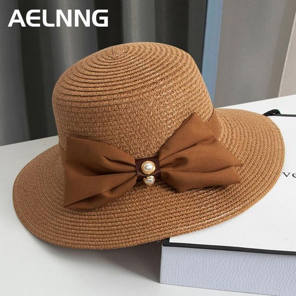 

stingy brim hats aelnng brand panama hat for women summer seaside beach sunhat casual fashion bow pearl outdoor sun protection straw ft006, Blue;gray
