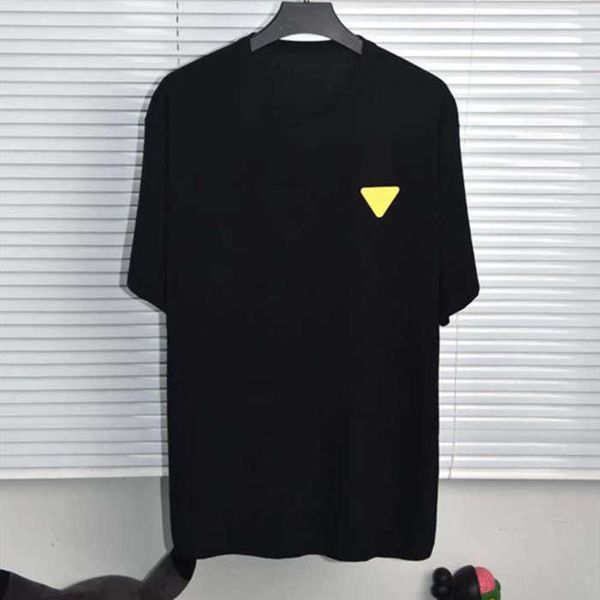 

fashion outlet 21ss chrome fengchao brand pra color triangle leather simple round neck short sleeve t-shirt men's and women's half, White;black