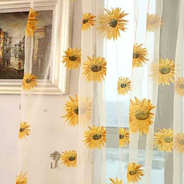 

curtain & drapes 1pc pastoral style yellow sunflower window tulle curtains for living room bedroom kitchen balcony voile home decoration