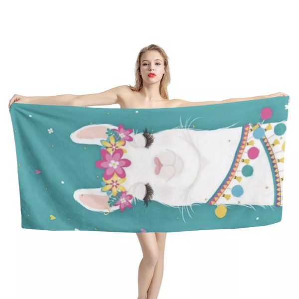

towel upetstory cute alpaca print bath microfiber super soft absorbent quick-drying shower towels for kids 75x150cm