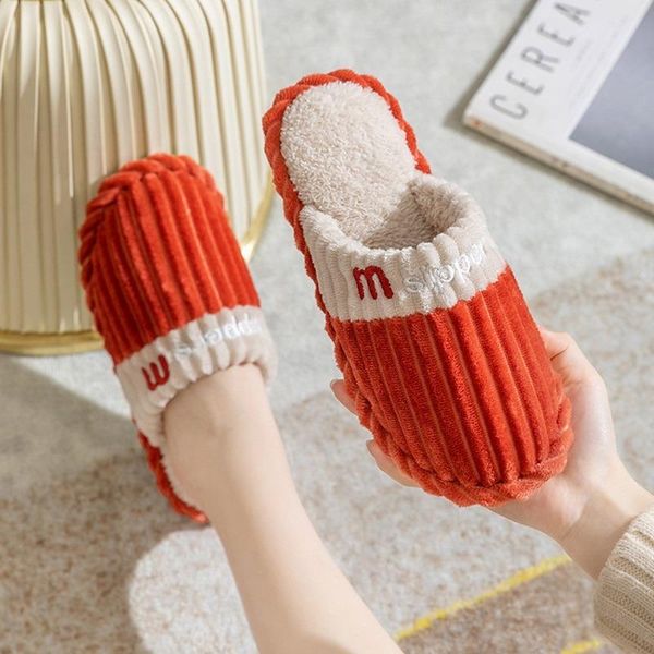 

slippers 2021 winter women warm soft home slipper indoor fur plush shoes for ladies non-slip men flat, Black