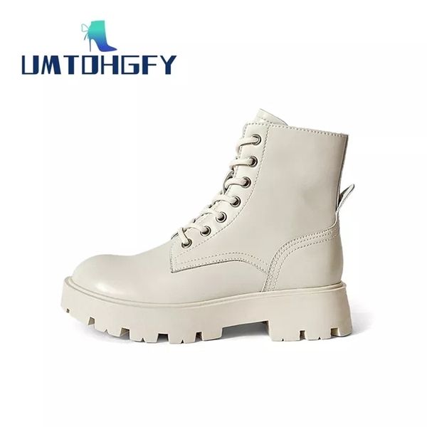 

women's martin boots genuine leather autumn lace-up motorcycle boots ladies british style women's ankle boots 41 42 211020, Black