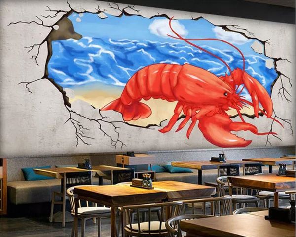 

beibehang customized personality wallpaper ps l dining decoration murals 3d retro crayfish dining background wall