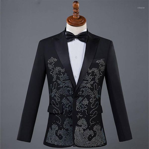 

men's suits & blazers (jacket + tie pants) men sparkling stones crystal diamond jackets singer costumes stage master attire, White;black
