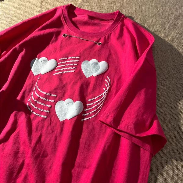 

women summer t-shirts casual o-neck short sleeve heart print korean girls oversize tees loose red white black -2xl women's t-shirt