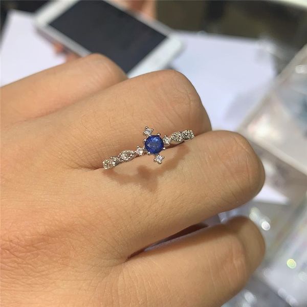 

cluster rings natural blue sapphire and emerald ring for woman si grade solid 925 silver romantic gift 3mm*3mm, Golden;silver