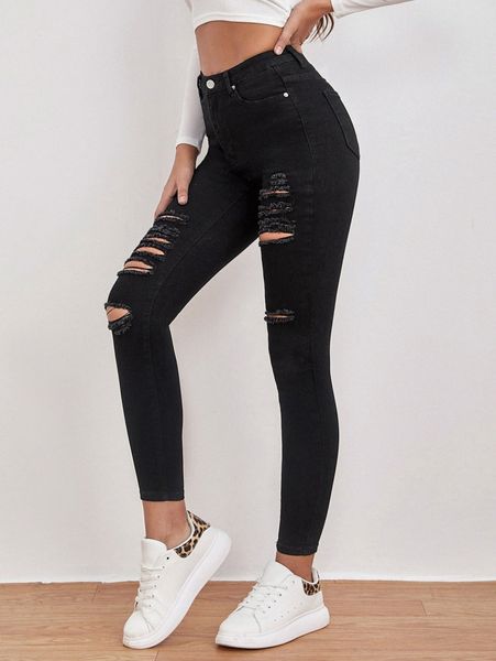 

zipper fly ripped skinny jeans 77qf#, Blue