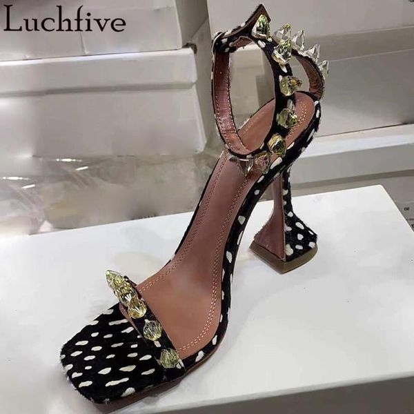 

crystal rivets sandals one belt open toe party shoes high heels summer outwear ankle buckle strap black mujer
