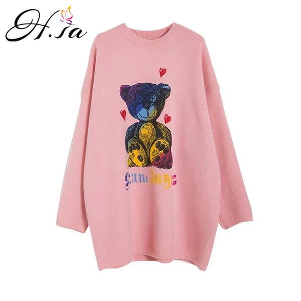 

h.sa sueter mujer winter cute sweater and jumpers oversized long knitwear pull lace cartoon christmas sweaters 210417, White;black