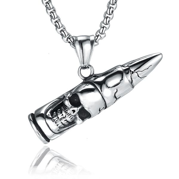 

stainless steel bullet skull pendant pendant creative personality man bold titanium steel necklace jewelry custom, Silver