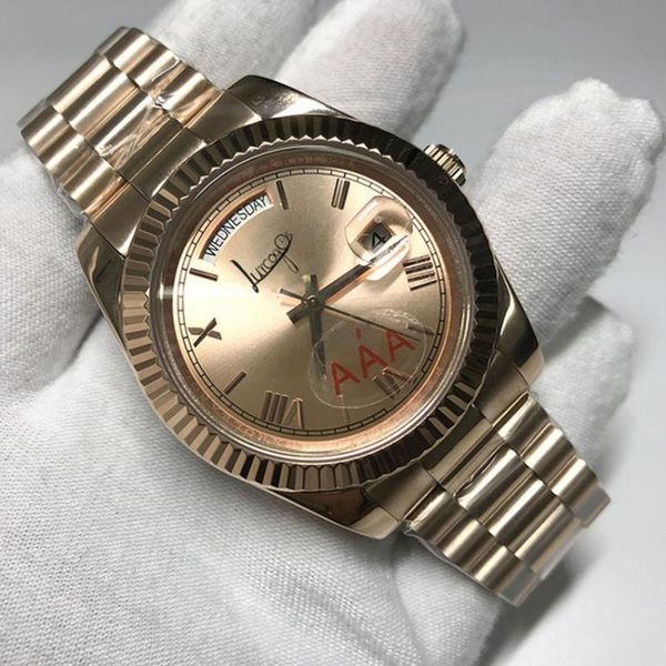 

wristwatches 2021 rose gold watch diamonds number day date mechanical glide smooth 40mm mens quality, Slivery;brown