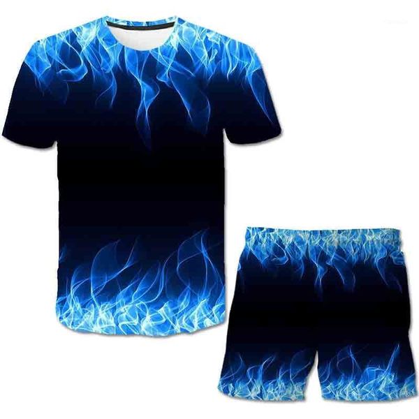 

clothing sets 4-14 years kids clothes boys outfit summer children's boy flame 3d short sleeve o-neck +shorts baby costume, White