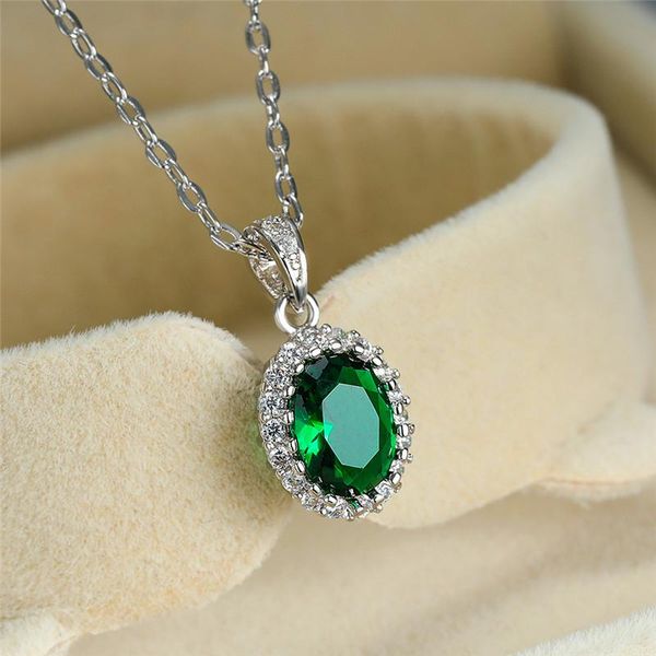 

pendant necklaces multicolor oval crystal wedding necklace charm female rainbow rose gold silver color chain for women
