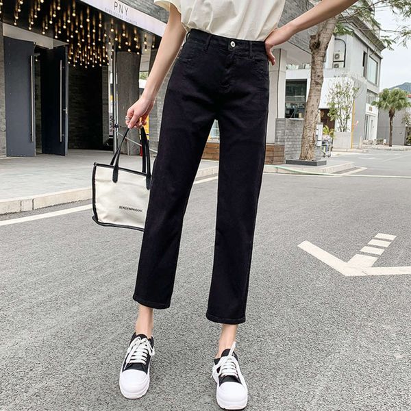 

autumn high waist thin version elastic pants loose nine point black wide leg pants, Blue