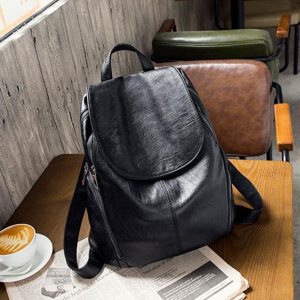 

backpack fashion women anti-theft pu leather school teenager girls black soft casual travel shoulder bag female rucksack unisex