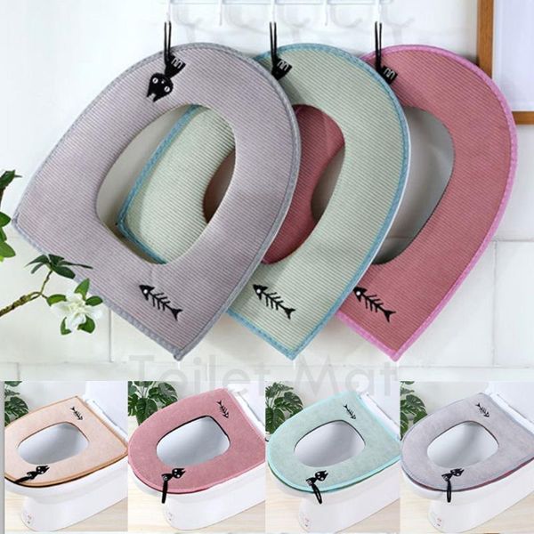 

2021 1pc bathroom toilet seat cover washable soft warmer sticky mat pad covers