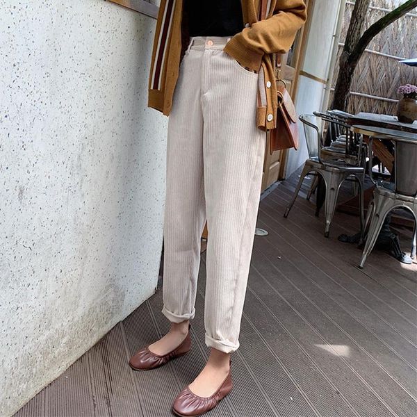 

women's pants & capris casual spring summer women corduroy streetwear high waist female straight 2021 trousers good quality, Black;white