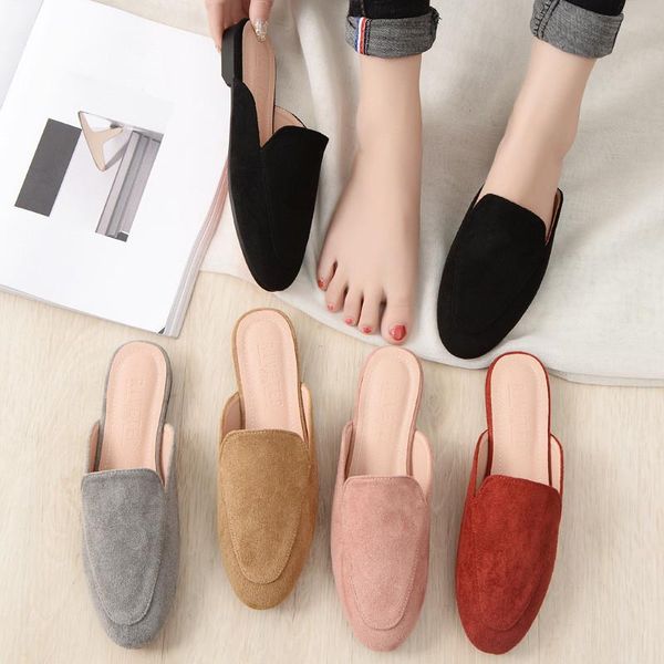 

designer women's flats lazy slippers ladies slipon mules low heel casual shoes female england fashion flat footwear summer, Black